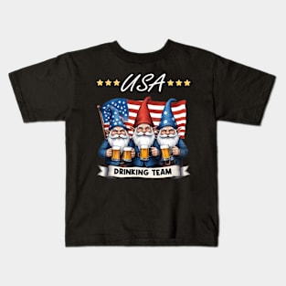 Usa Drinking Team Gnome Beer American Flag 4Th Of July Kids T-Shirt